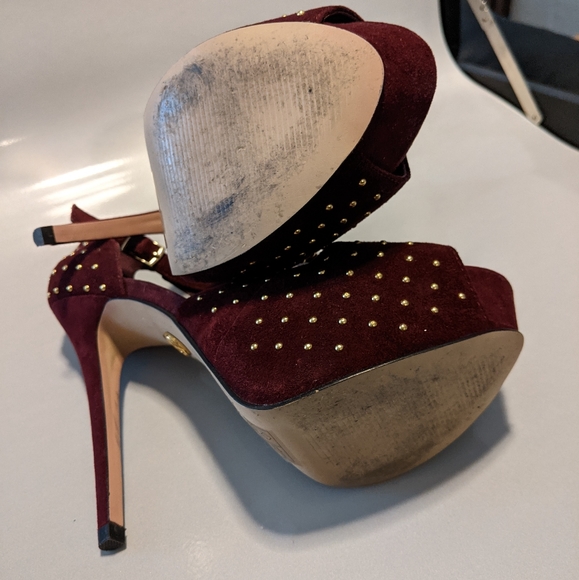 Bebe Burgundy Studded Stilleto Platform Heels 8 - Picture 4 of 4